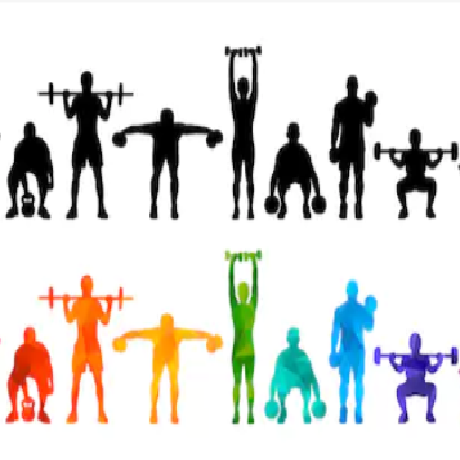 Image of colourful figures lifting weights