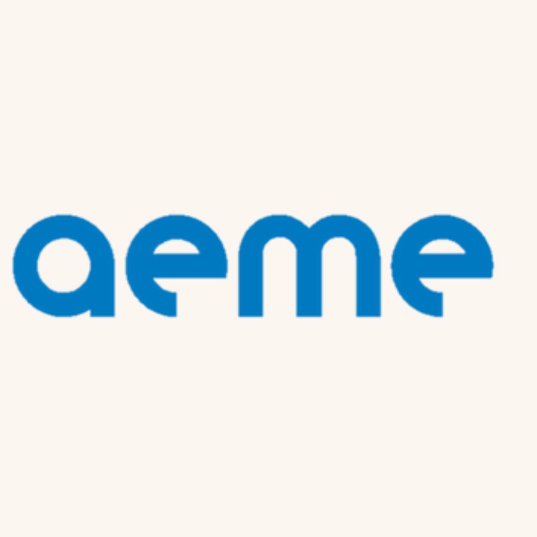 AEME in small, light blue letters