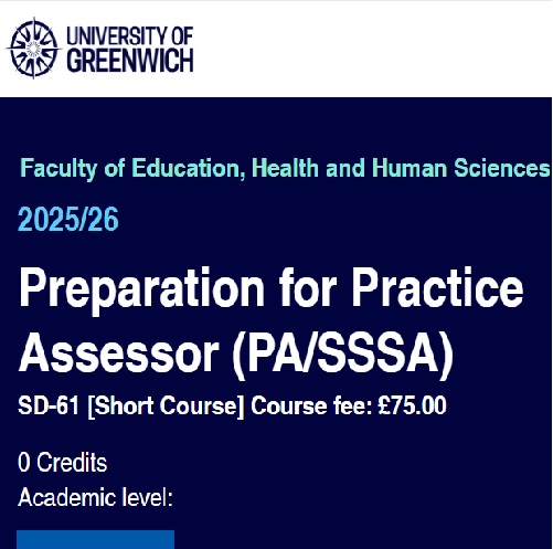 Navy blue square with event name, date and price in white and a university of greenwich logo