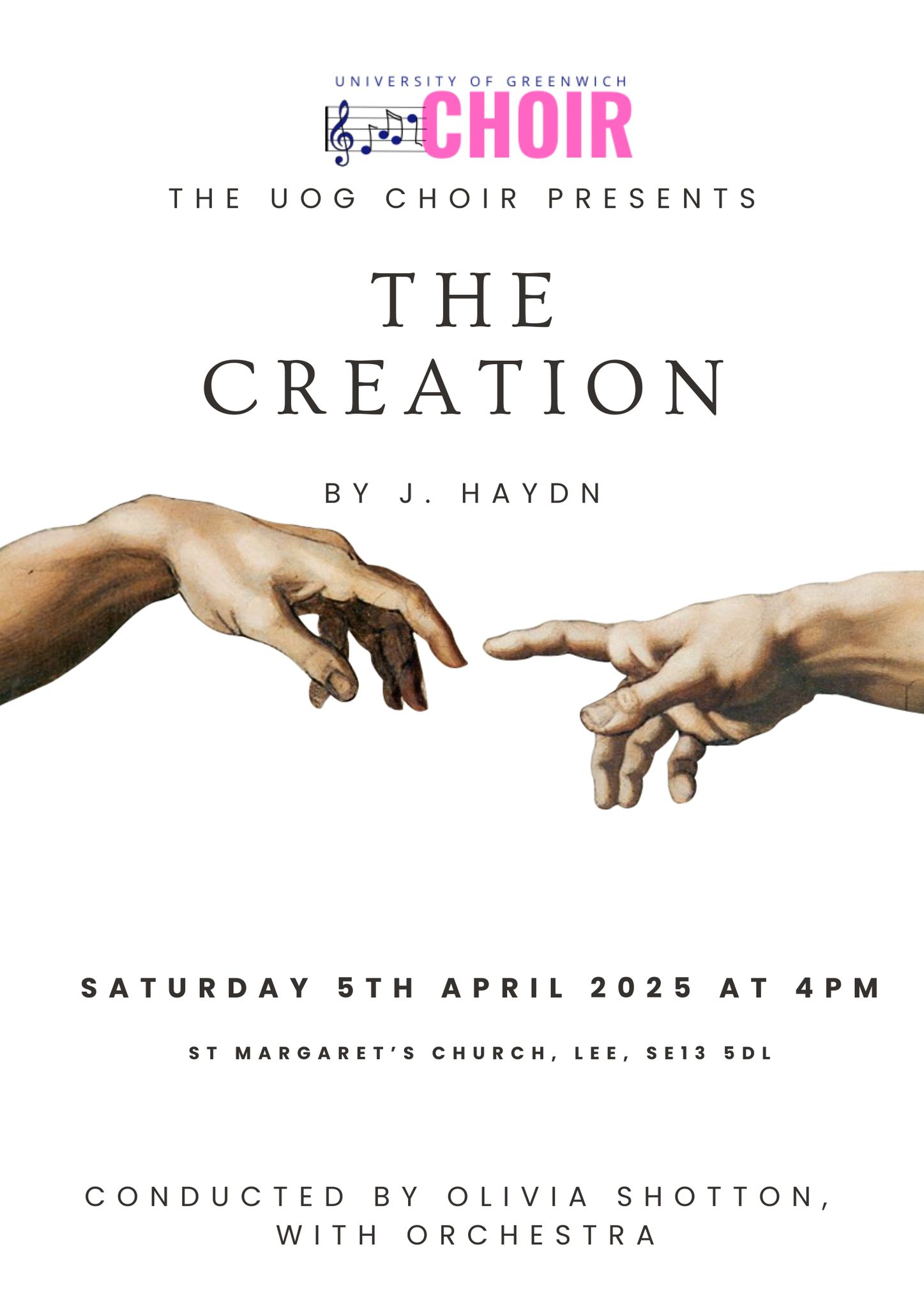 Poster of 2 fingers reaching out advertising 'The Creation by J. Haydn'