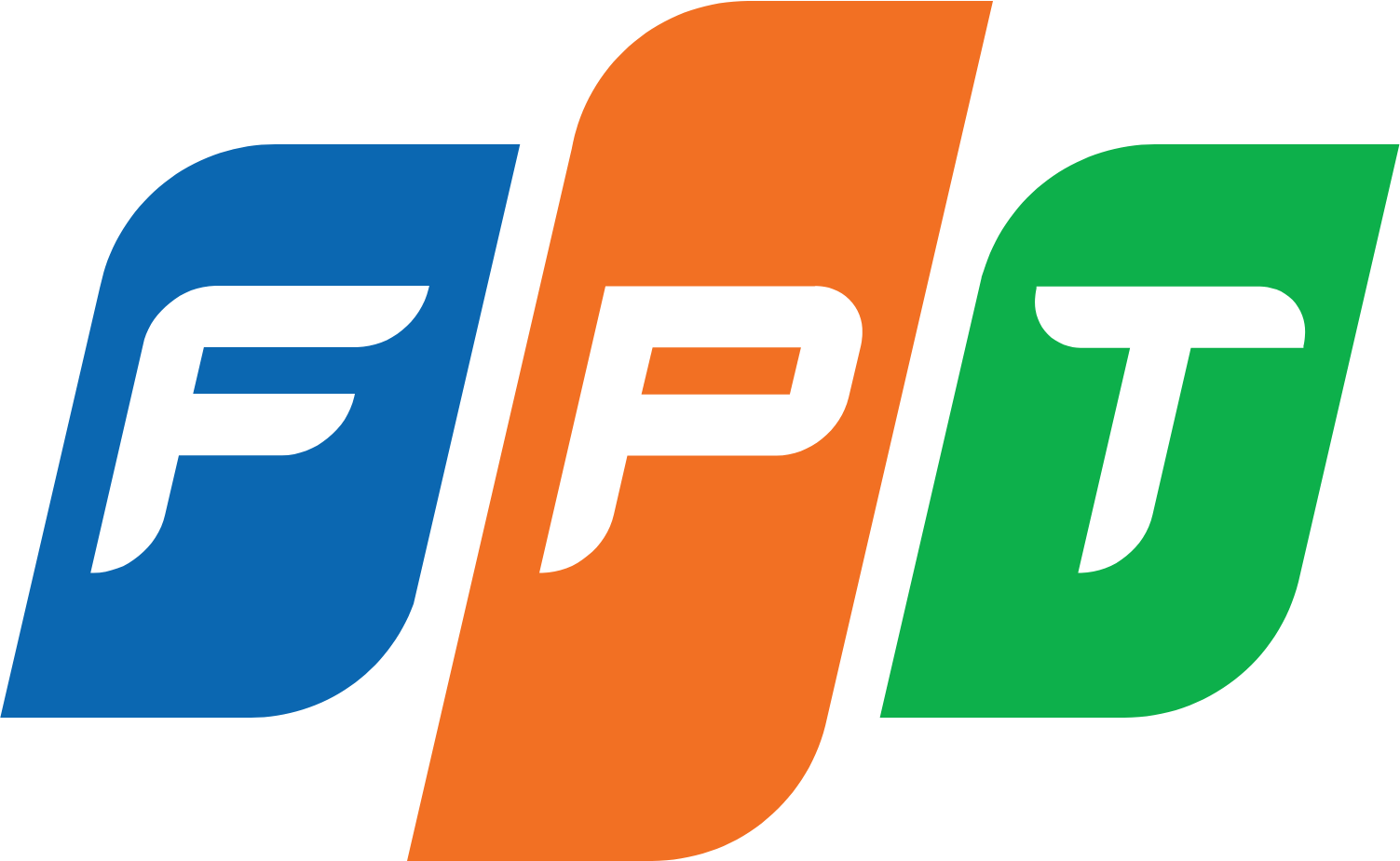 FPT logo with letters on blue, orange and green vertical lines