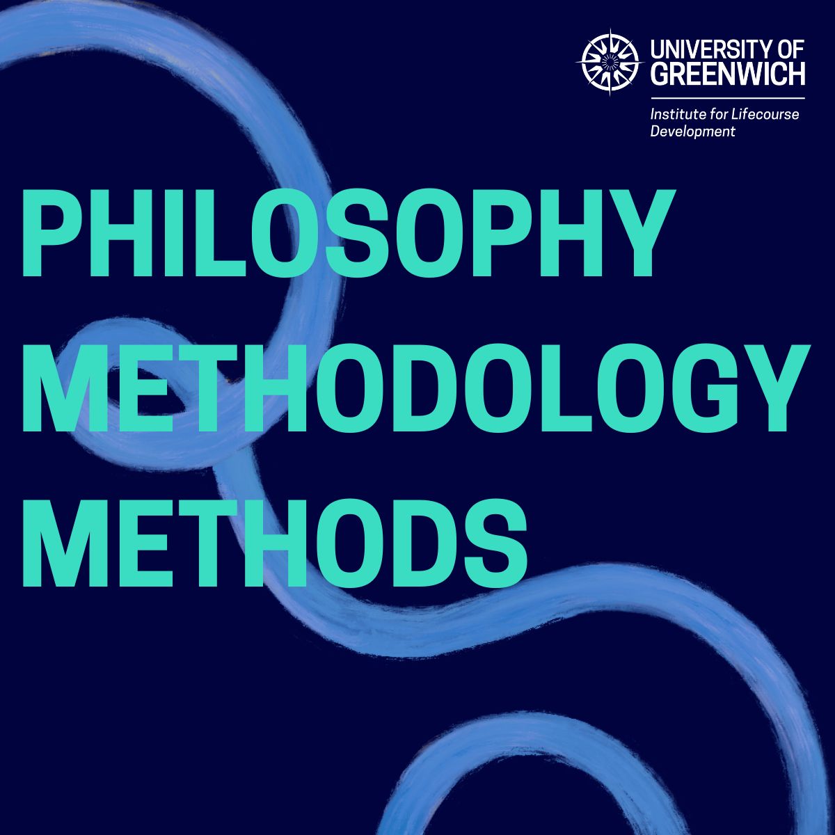 Cyan font saying Philosophy, methodology, methods graphic on dark blue background