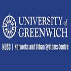 letters n u s c with university of Greenwich compass on blue background