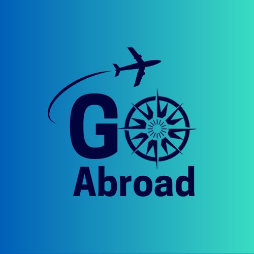 Blue Go Abroad logo with navy blue aeroplane