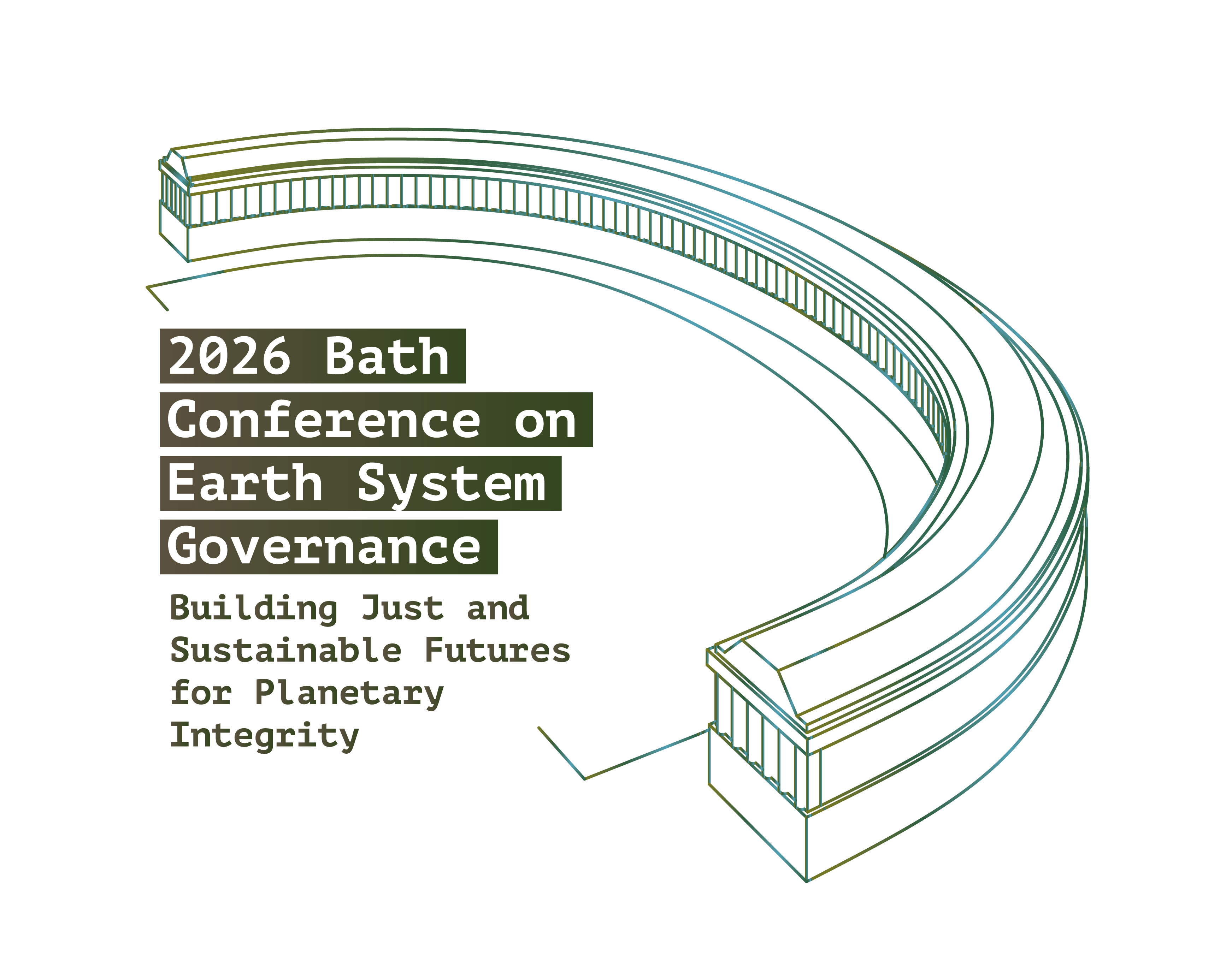 An abstract picture of the Royal Crescent in Bath, with the conference title