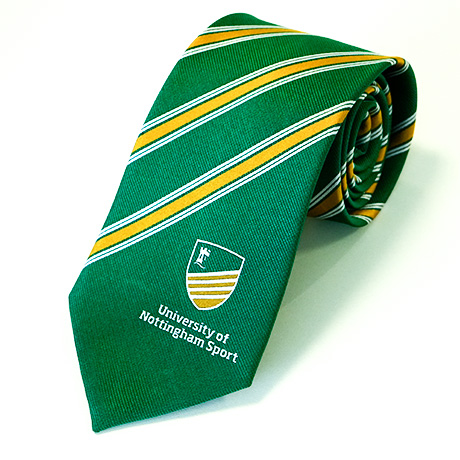 UoN Sport Green and Gold tie, Green tie with Gold stripes and the UoN Sport emblem