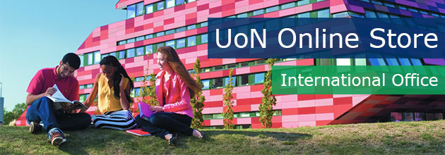 UoN Online Store International Office students sat on the grass outside the iconic International House on the Jubilee Campus