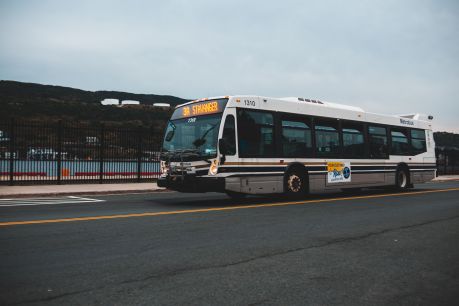 Bus on pavement