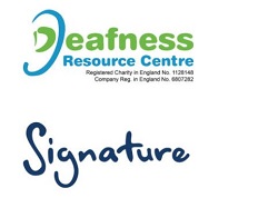 Trademark of the accrediting body Signature and the trademark of Deafness Resource Centre