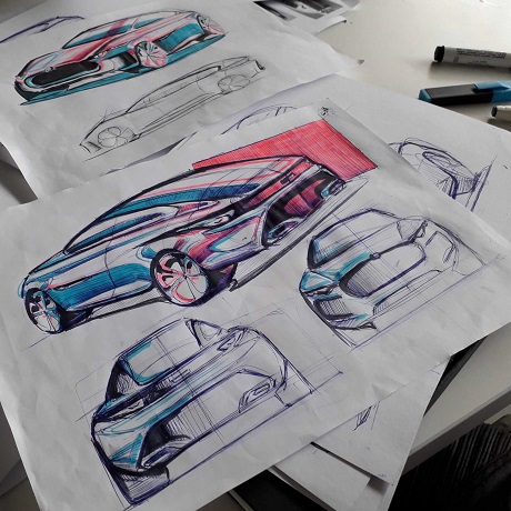 Student's car design sketches