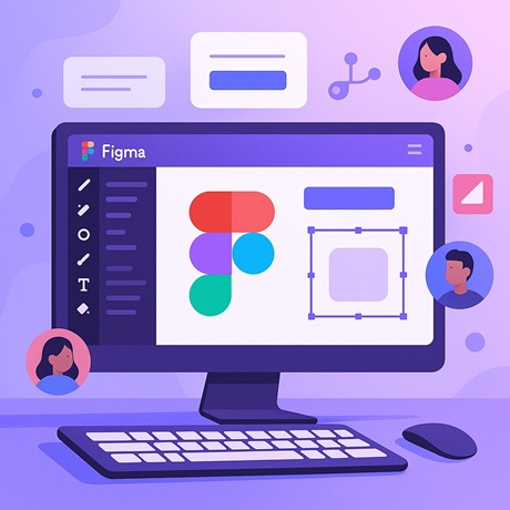 Graphic of computer screen and Figma logo