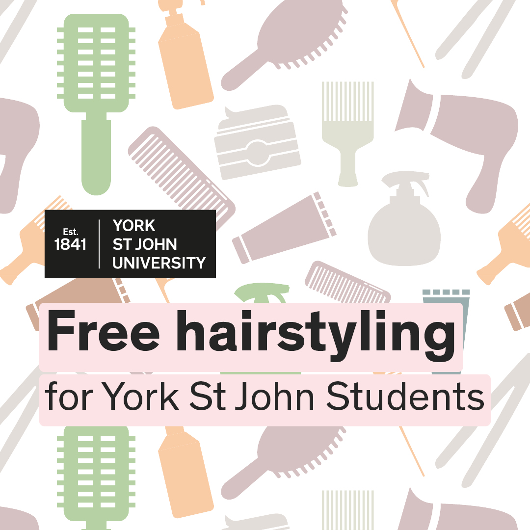 York St John logo and hair care products