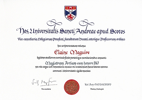 Latin Degree Certificate (sample)