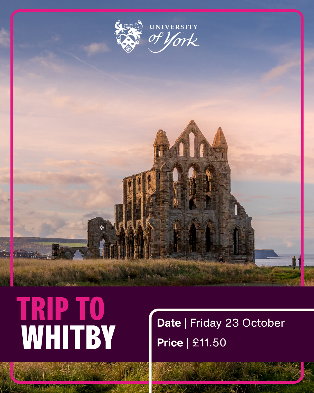 Image of Whitby Abbey in daylight with the sea in the background