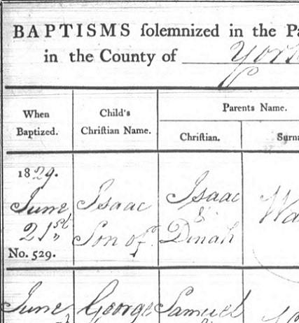 Section of baptism register section