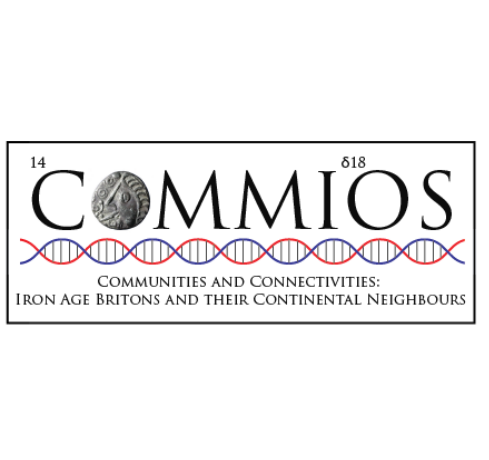 Logo for the COMMIOS Project, reading Communities and Connectivities: Iron Age Britons and their Continental Neighbours